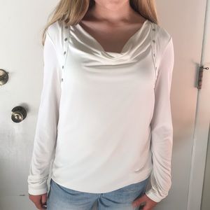 Calvin Klein eggshell LS blouse silver rivets.